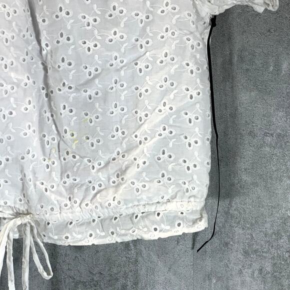 1.STATE Women's Ultra White Eyelet Raglan Sleeve Tie-Hem Crop Top SZ S - Picture 7 of 10